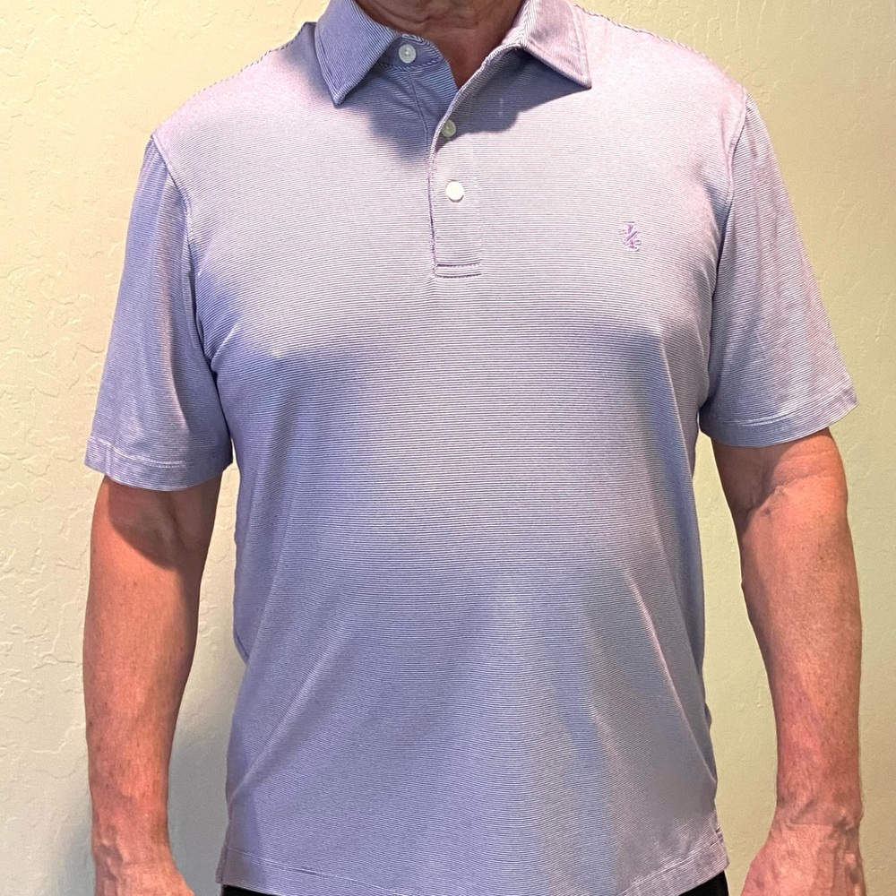 IZOD Polo Shirt! Horizontal Lavender & White Pinstripe NWOT Perfect Condition M